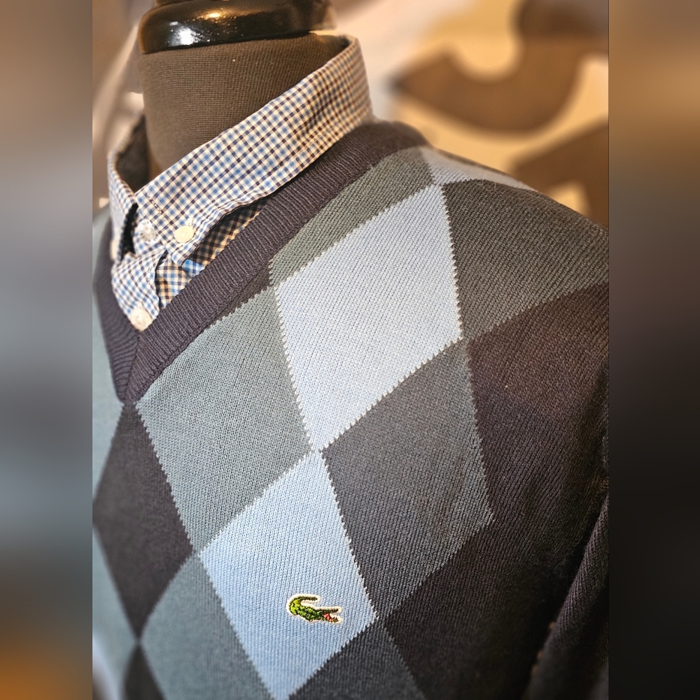 Lacoste Mens M/L Blue Argyle Longsleeve Knit